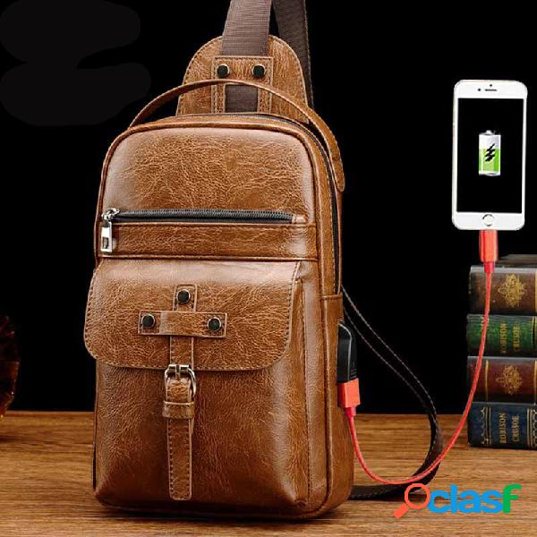 Hombres Casual Usb Charging Sling Crossbody Bolsa