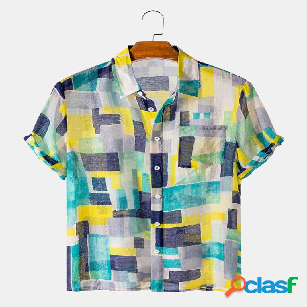 Hombres Graffiti Color Block Ligero Casual Camisa