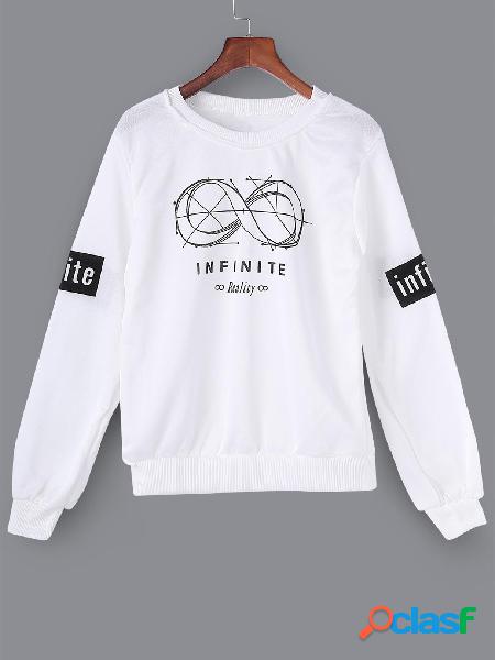 Cuello redondo estampado blanco Mangas largas Sudaderas con