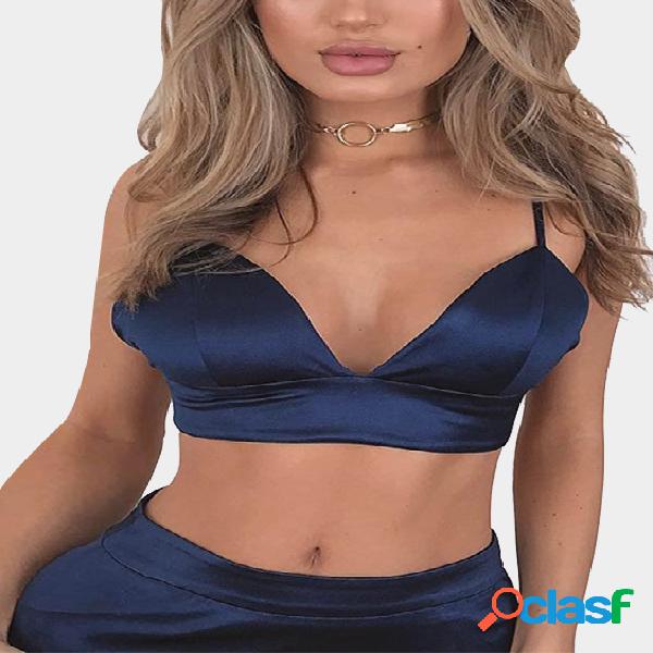 Top sin mangas con cuello en V azul marino