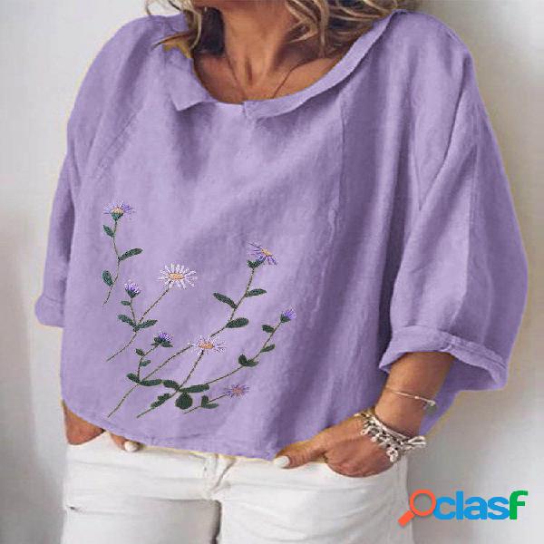 Blusa de manga larga con cuello redondo y estampado floral