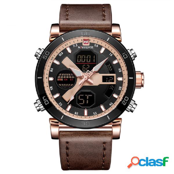 Reloj de deporte multifuncional con correa de cuero y reloj