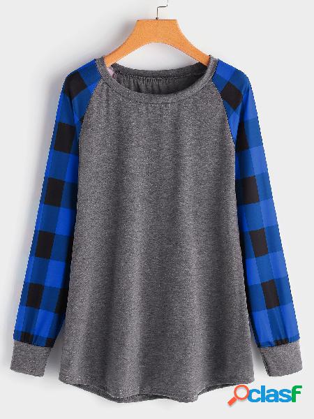 Sudadera de manga a cuadros con contraste de talla grande