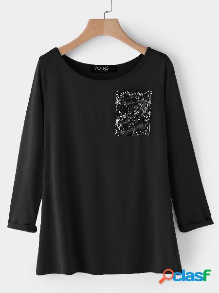 Black Entry Pocket Slit Back Design Camisetas manga larga