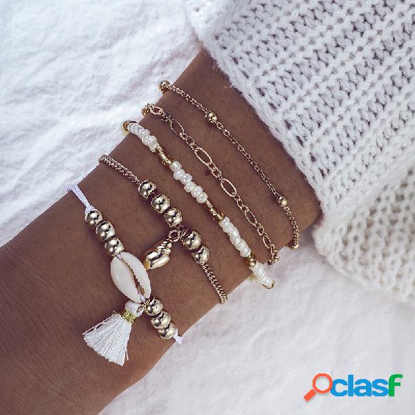Bohemian Shell Women Bracelet Set 5 piezas piña moldeada