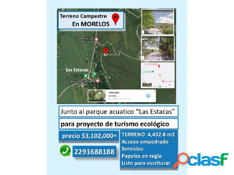 Terreno p/ proyecto turístico, Tlaltizapán Morelos, por