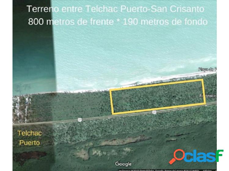 Terreno telchac-sancrisanto 152000m2.orilla playa 800 mL