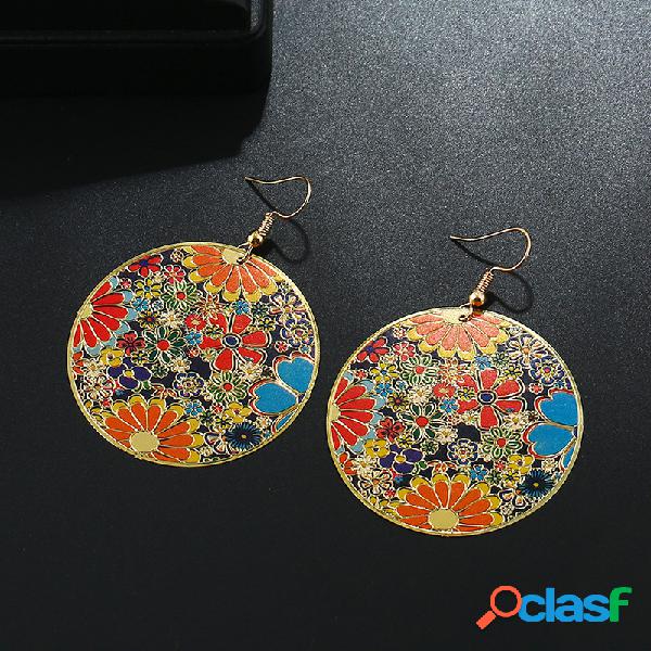 Estilo retro Flor redonda Pendientes Hoja redonda Estilo