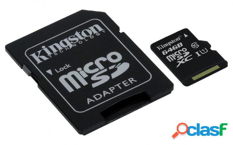 Memoria Flash Kingston, 64GB microSDXC Clase 10 UHS-I, con