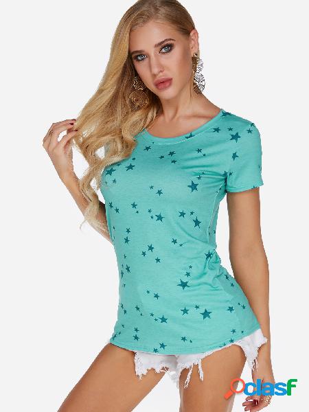 Camiseta manga corta cuello redondo verde estrella