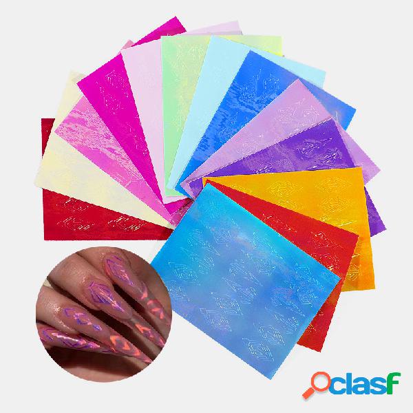 13 colores Uña Equipo de pegatinas de llama 3D Láser