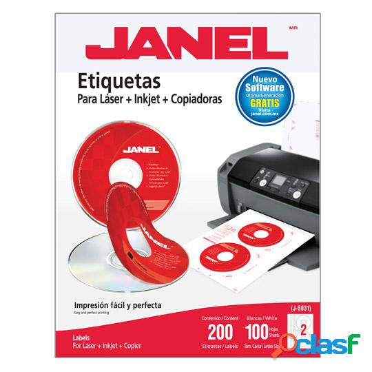 Janel Etiqueta Blanca para CD, Paquete de 200 Etiquetas