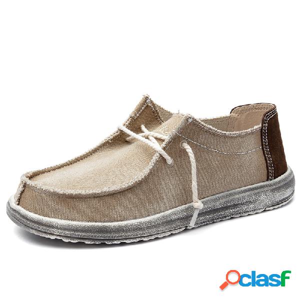 Lona lavada de hombre Comfy Moc Toe Low Top Lace Up Zapatos