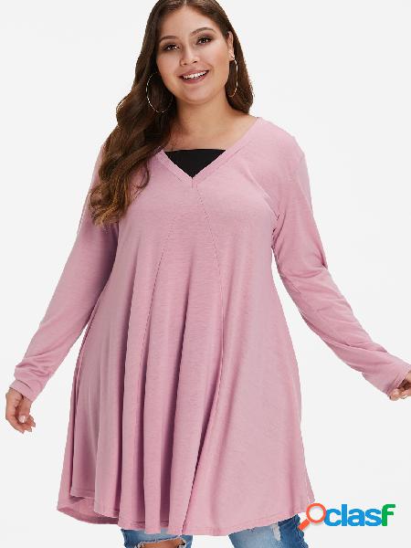 Blusa de dobladillo irregular plisada rosa talla grande