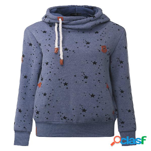 Casual Star impreso manga larga bolsillos Hoodie para las