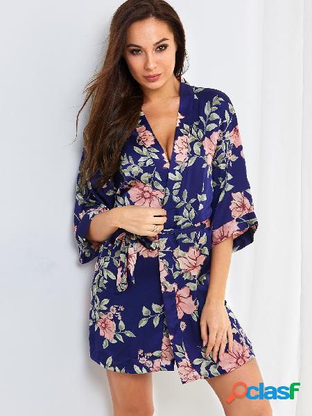 Pijamas de túnica con estampado floral al azar de satén