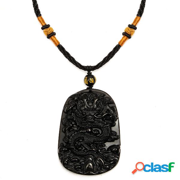 Collar tallado negro del colgante del dragón de la