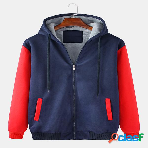 Mens Thicken Colorblock Patchwork Plus Chaquetas con capucha
