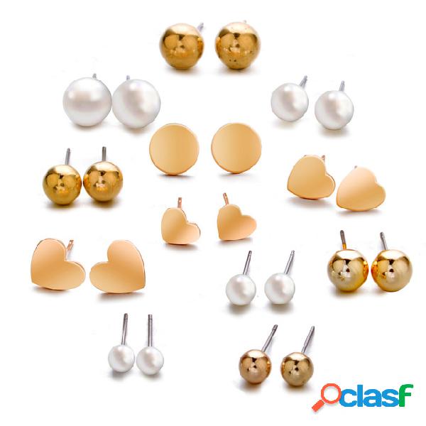 Juego de aretes de perlas geométricas de metal de moda