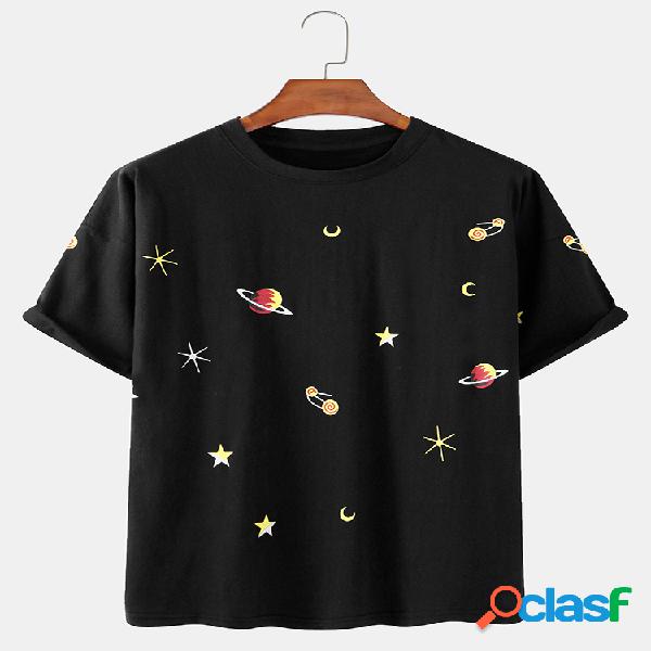 Hombre Starry Sky Algodón estampado redondo Cuello