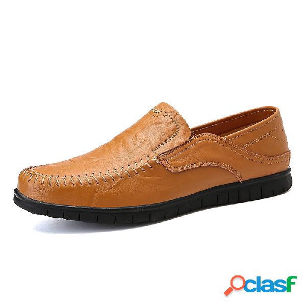 Men Stitching Comfy Non Slip Casual Leather Driving Loafers