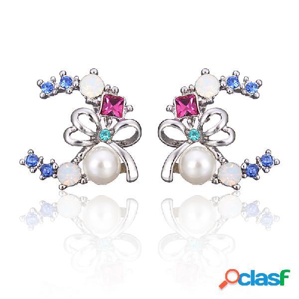 INALIS Bowknot forma de luna perla Rhinestone Mujer