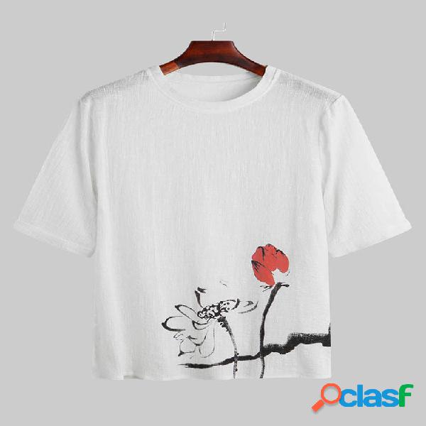 Mens Summer Elegant Flower Patrón Camiseta casual de manga