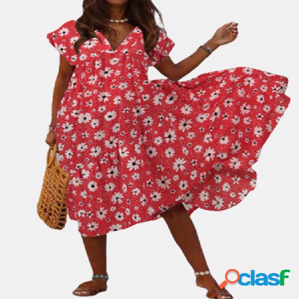 Daisy Floral Print Irregular Plus Tamaño Vestido