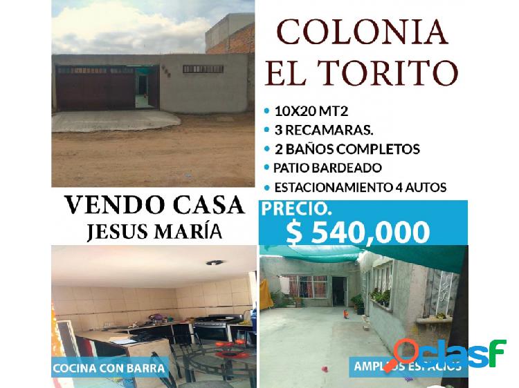 Casa en Venta Jesus Maria, Col el Torito, Aguascalientes