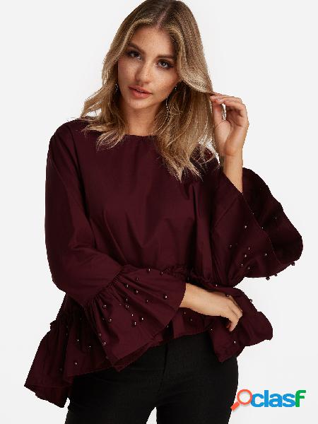 Blusa de la moda de las mangas acampanadas de la perla