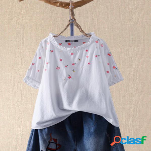 Casual Patchwork manga corta Plus camiseta de tamaño