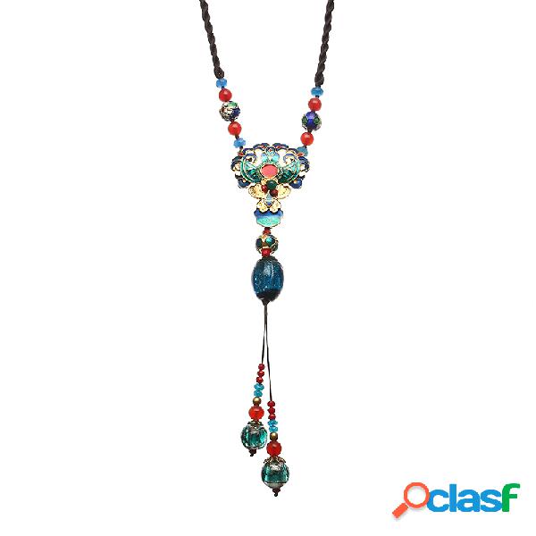 Étnica Retra Cadena Clásico con Perlas de Jade Collar