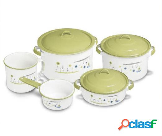 Cinsa Batería de Cocina Valencia, 8 Piezas, Blanco/Verde