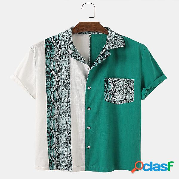 Hombres Algodón Delgado Serpentina Patchwork Solapa Casual