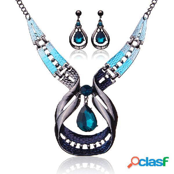Joyería de lujo set azul collar de diamantes de imitación