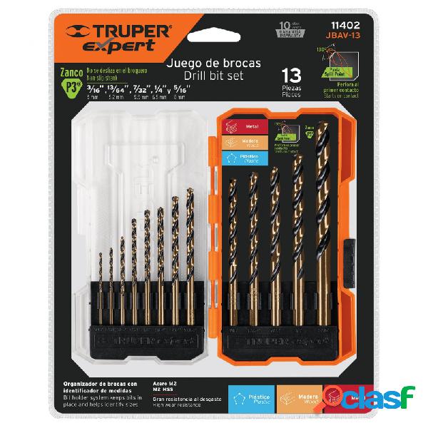 Truper Juego de Brocas para Madera/Metal JBAV-13, 13 Piezas