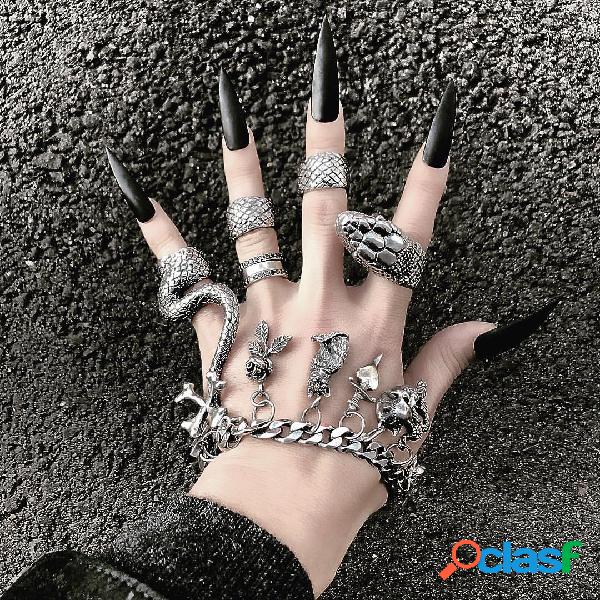 Vintage Heavy Metal Dark Python Split Ring Punk Geometric