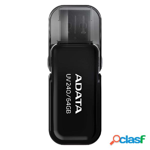 Memoria USB Adata UV240, 64GB, USB 2.0, Negro