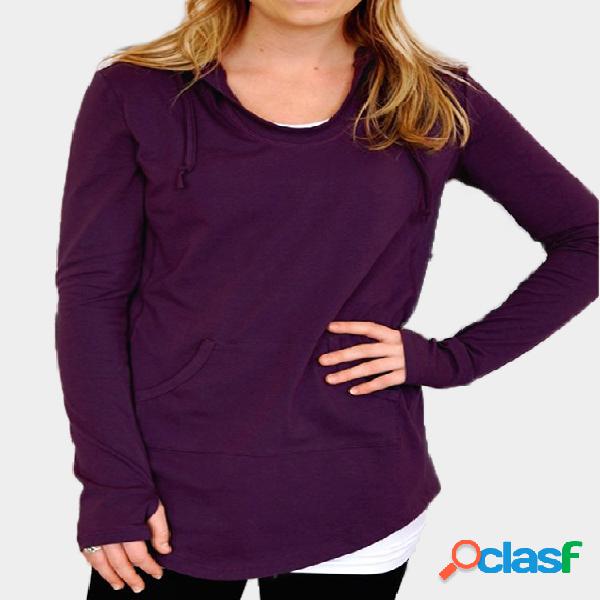 Sudadera con capucha delantera morada con bolsillo de manga