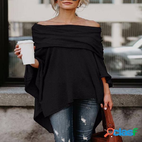 Black Flap Over Off The Shoulder Bat Sleeves Top