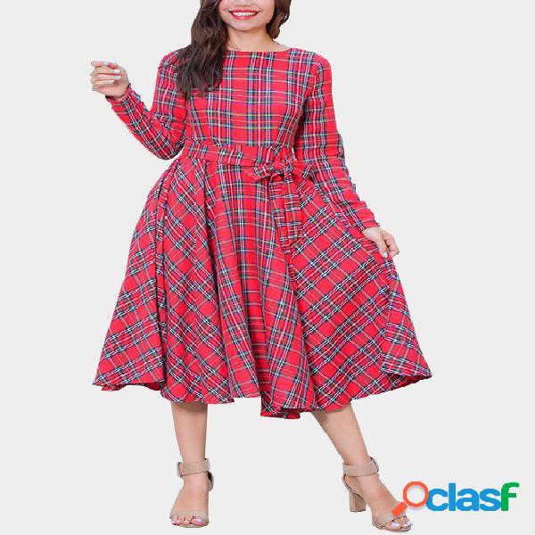 Vestido de cintura ajustada de mangas largas con patrón de