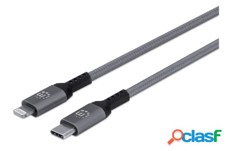Manhattan Cable Lightning Macho - USB-C Macho, 1 Metro, Gris