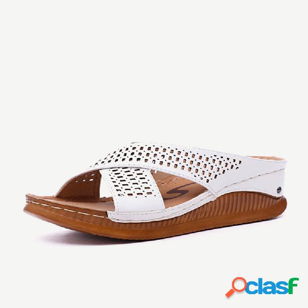 Mujer Peep toe Hollow Out Verano Playa Cuñas Sandalias