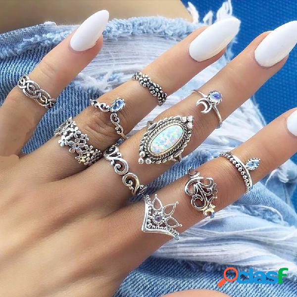 Estilo retro tallado Anillos de piedras preciosas Anillos de
