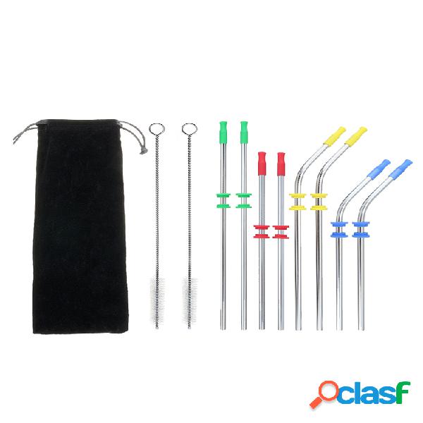 Juego de pajitas para beber de acero inoxidable de 8 piezas,