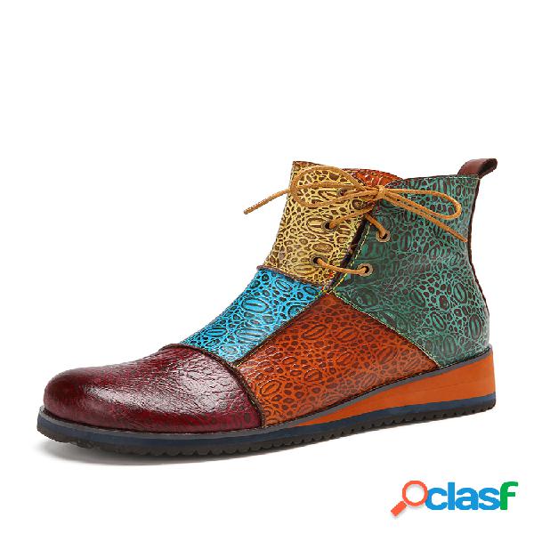 SOCOFY Empalme Coloblock Retro Leather Comfy Slip Rsistant