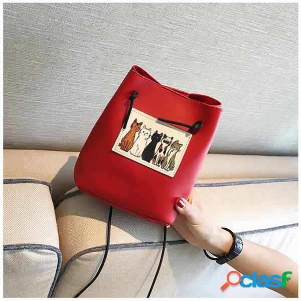 Mujer Lindo Gato Patrón Cubo Bolsa Mini bandolera de cuero