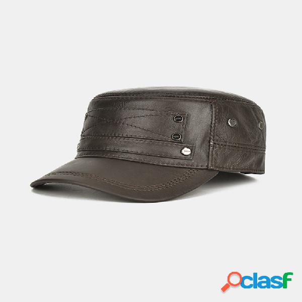 Parte superior plana de cuero con tachuelas Sombrero Hombre