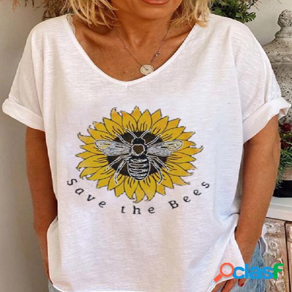 Flower Bee Camiseta holgada de manga corta con estampado de