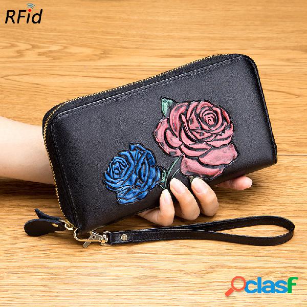 Brenice Embossed Rose RFID Carteras vendimia 36 Porta
